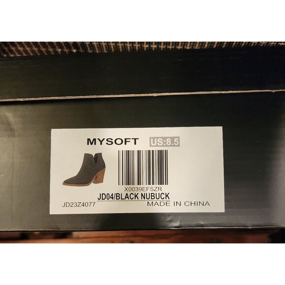 NEW Mysoft Women's Black Nubuck Heeled Ankle Boots US 8.5 Back Zipper Closure - Picture 3 of 8